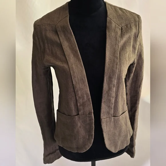Young Fabulous & Broke women S blazer 100% linen open front pockets olive, lined - Picture 1 of 9